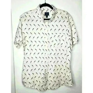 Men's Parakeet/Perico Button Down‎ Short Sleeve Shirt Size Large Linen Blend